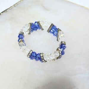 Blue Clear Faceted Aurora Borealis-Like Stretch Beaded Bracelet